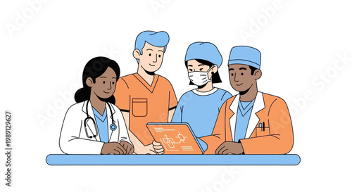 Medical team with laptop computer.