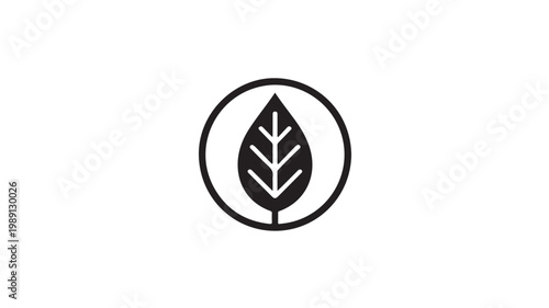 Black Leaf Icon Inside Circle For Eco Friendly Concepts