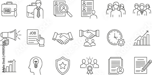 Illustrations depicting various human resources and recruitment processes