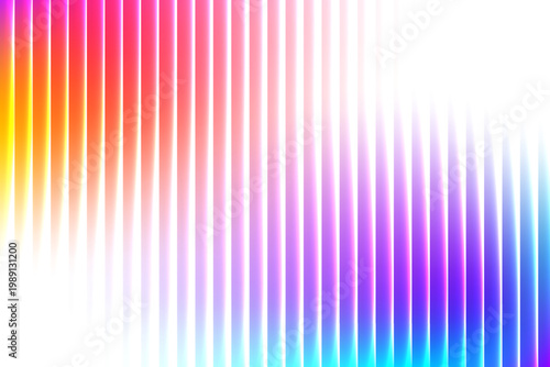 Ribbed glass gradient background. Abstract fractal neon light backdrop with vertical corrugated texture. Rainbow vibrant futuristic reflection in white backdrop. Vector illustration