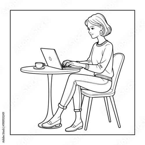 Rich girl moments: Bold and easy coloring pages for adults. line art illustration.