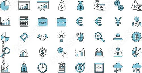 Collection of icons representing various finance and business concepts