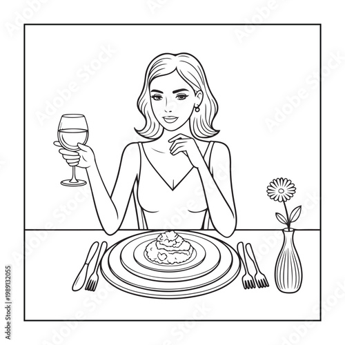 Rich girl moments: Bold and easy coloring pages for adults. line art illustration.