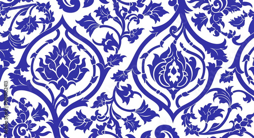 Fotografia Blue floral damask pattern design element.