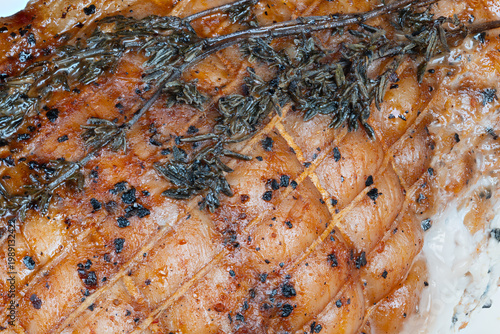 Fotografie Ovencooked glazed pork slices ready