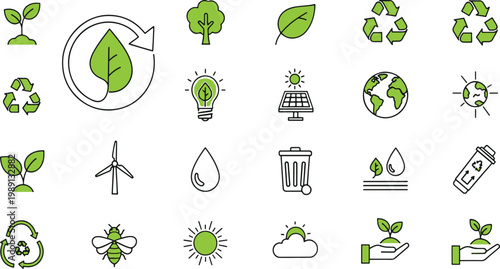 Illustrations of sustainability and eco-friendly practices for a greener planet