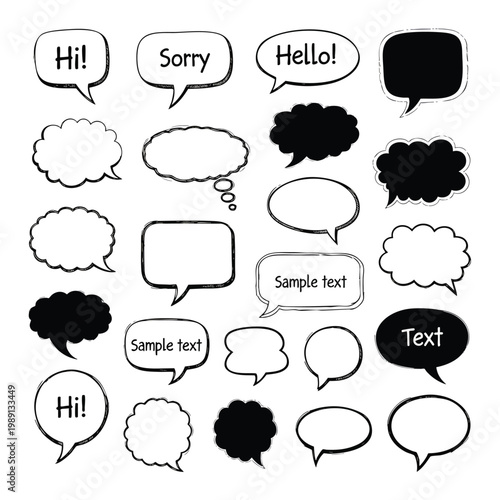 Collection of Speech Bubbles and Text Icons for Communication Design