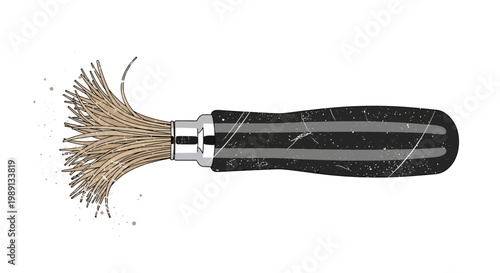 Vintage paint brush with frayed bristles, isolated on white.