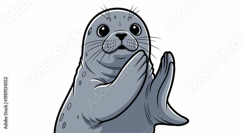 Cute cartoon seal with hand.