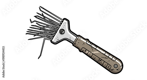 Gardening tool for aerating soil, with metal tines