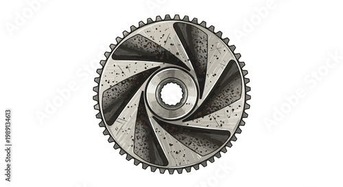Mechanical turbine impeller detail, abstract industrial graphic