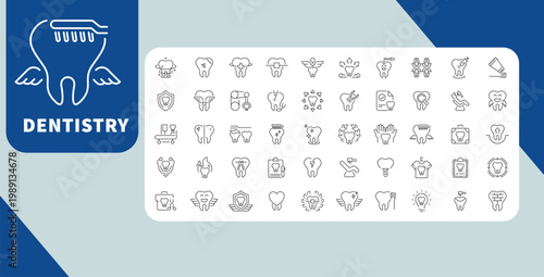Dentistry & Dental Care Line Icon Set, Tooth Clinic Orthodontics Outline Icons