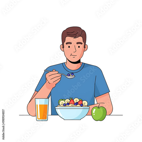 Man eating a bowl of cereal.