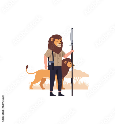 Lion tamer illustration with lions and spear isolated