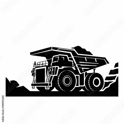 Heavy duty mining dump truck silhouette illustration.