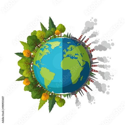 Earth Globe with Green Leaves and Viruses.