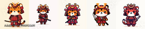cute tiger vector wearing samurai armor