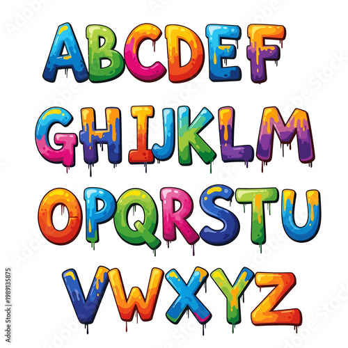 Colorful Alphabet Letters in Graffiti Style.