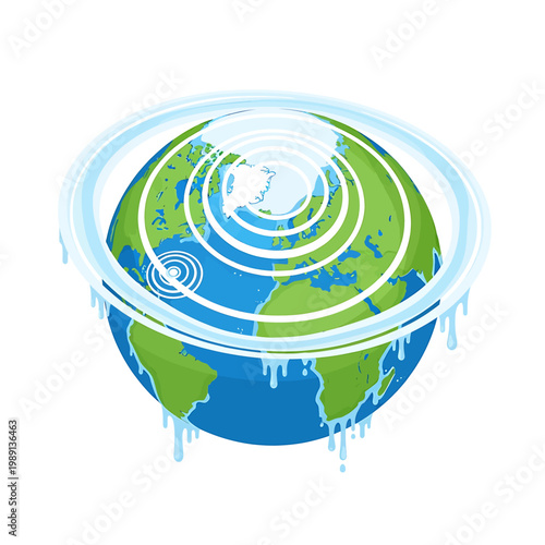 Earth with swirling white climate change.