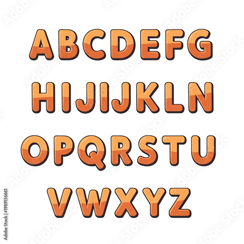 Alphabet letters in orange color.