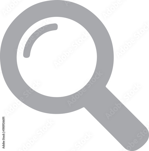 Magnifying glass icon indicates search functionality and detailed inspection for digital user interfaces.