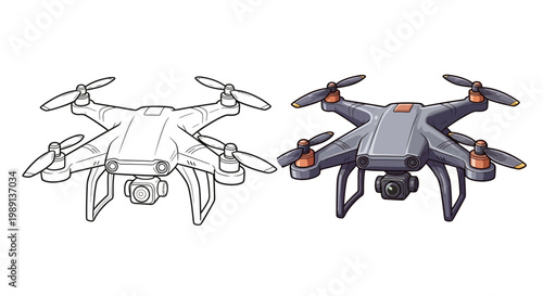 Drone Line Art and Colored Version Comparison