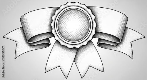 Vintage Award Ribbon With Blank Center Circle.