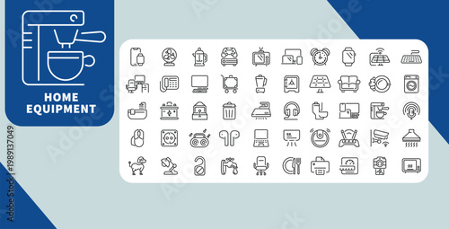 Home Equipment Line Icon Set, Household Appliances Kitchen Devices Smart Home Outline Icons Collection