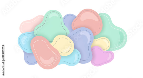 Colorful hearts in various pastel shades.