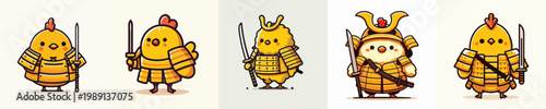 cute chicken vector wearing samurai armor