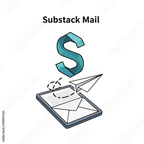 Substack Mail Logo with Paper Airplane and Tablet.