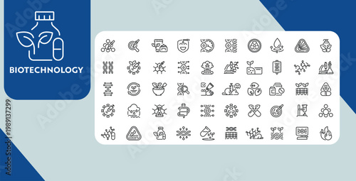 Biotechnology Line Icon Set, Medical Research Lab DNA Molecule Pharma Science Outline Icons Collection