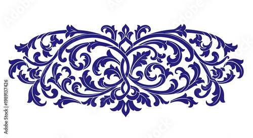 Canvastavla Intricate blue floral decorative design element.