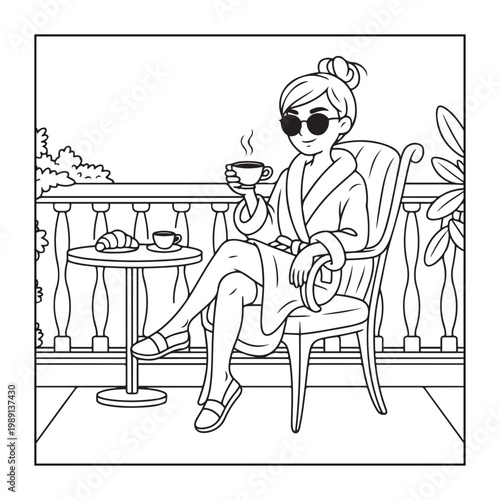 Rich girl moments: Bold and easy coloring pages for adults. line art illustration.