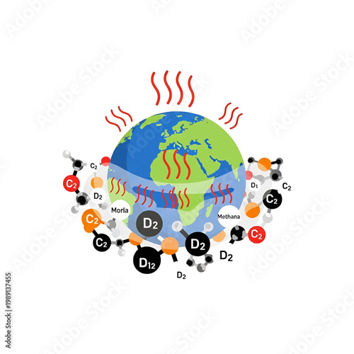 Earth with chemical compounds and molecules.