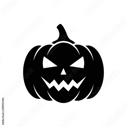 Halloween Pumpkin Silhouette with Angry Face.