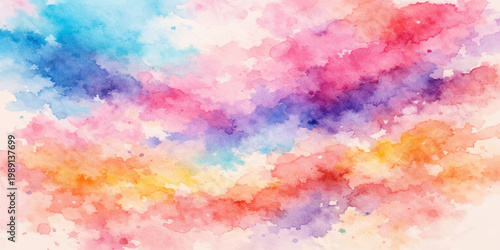 Colorful abstract watercolor background with paint texture, orange and yellow tones, artistic brush and ink illustration style, vintage grunge paper sky cloud pattern