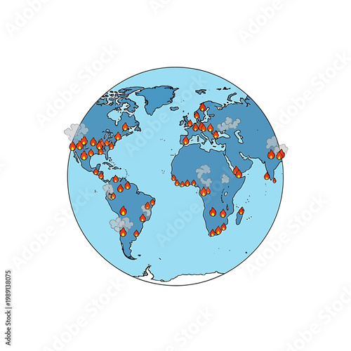 Globe with red location markers worldwide.