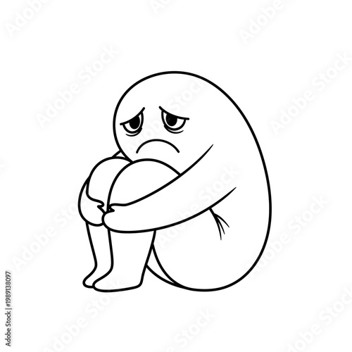 Sad cartoon character curled up in a ball.