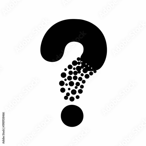 Black Question Mark Symbol Dissolving into Dots.