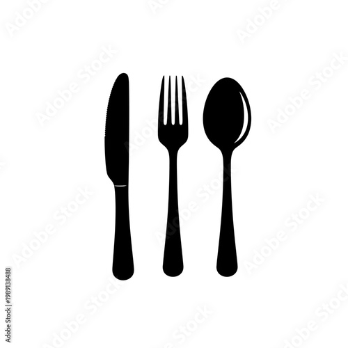 Black Silhouette Cutlery Set with Knife Fork Spoon.