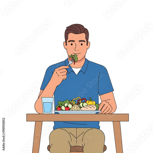 Man eating healthy salad meal.