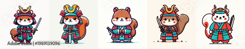 cute squirrel vector wearing samurai armor