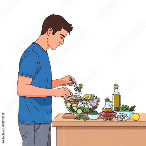 Man preparing a healthy green salad.