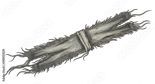 Bundle of dried reeds tied together with twine, isolated on white background.