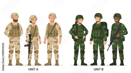 vector of different army troops making peace, carrying out a ceasefire 10