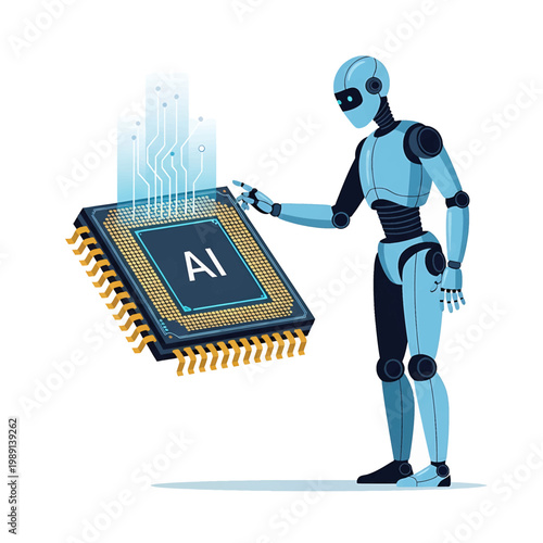 Robot Holding AI Microchip Processor.