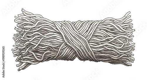 Bundle of white noodles tied together with a knot