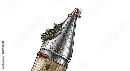 Close-up of a worn metal nib with dried ink residue