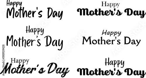 Set of Happy Mother's Day hand drawn lettering and calligraphy quotes with various fonts for greeting cards and holiday celebration vector illustration